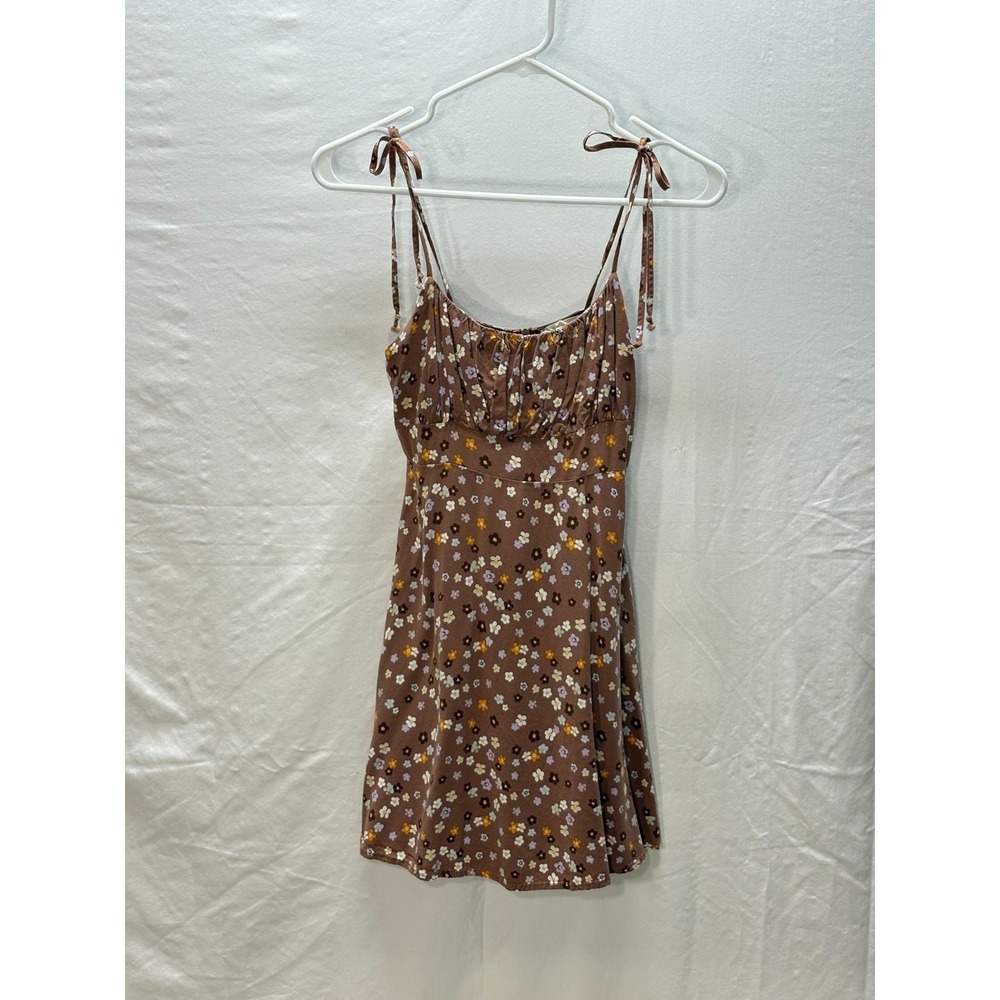 LA Hearts Floral Tie Strap Mini Dress Brown Y2K Babydoll Womens Small
